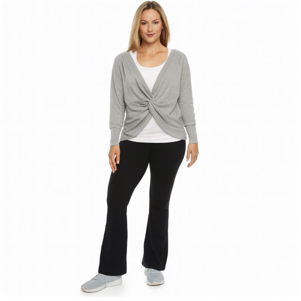 VICTORIA’S SECRET Gray Ruched Twist Front Sweater 3/4 Sleeve Medium